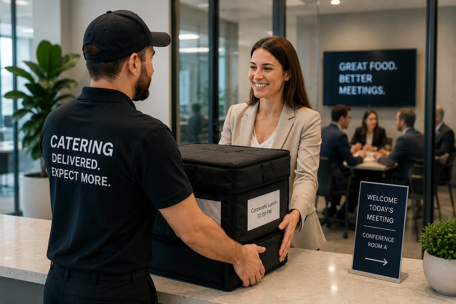 Catering delivery handoff to a corporate customer